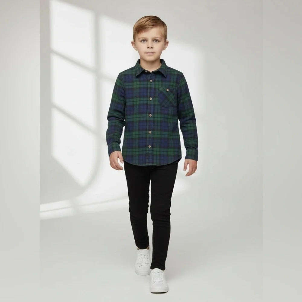 Carter’s casual school play plaid Boy 5/5A shirt button down green navy blue